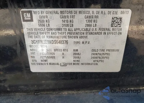 2013 Cadillac Srx Premium Collection z USA, uszkodzony, nr VIN 3GYFNJE3XDS648376